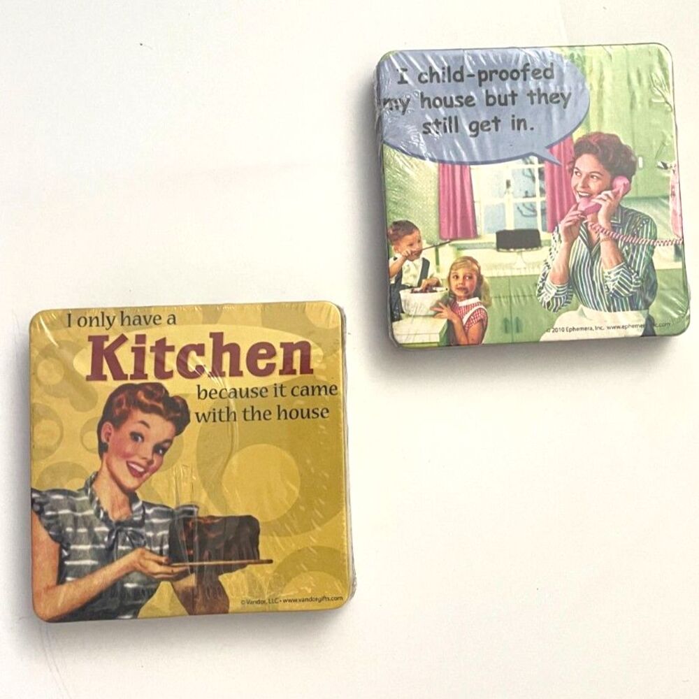 Lot 2 Sets of Vintage Funny House Wife, tradwife, Mom Coasters 12 Total NOS New